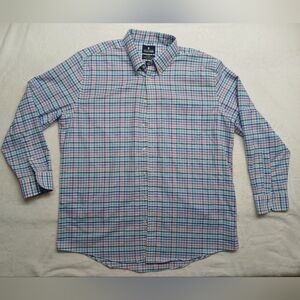 Stafford Travel Shirt Mens  34 Fitted Plaid Blend Button Up